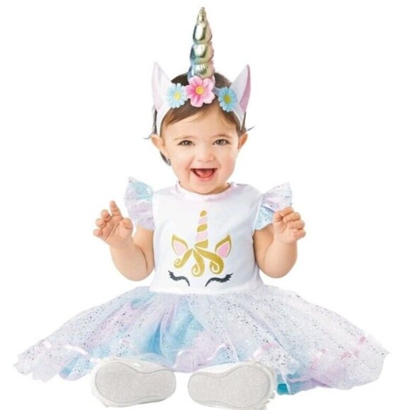 Unicorn Infant 6-12M Dress & Headband Halloween Costume Dress Up New - Picture 1 of 4